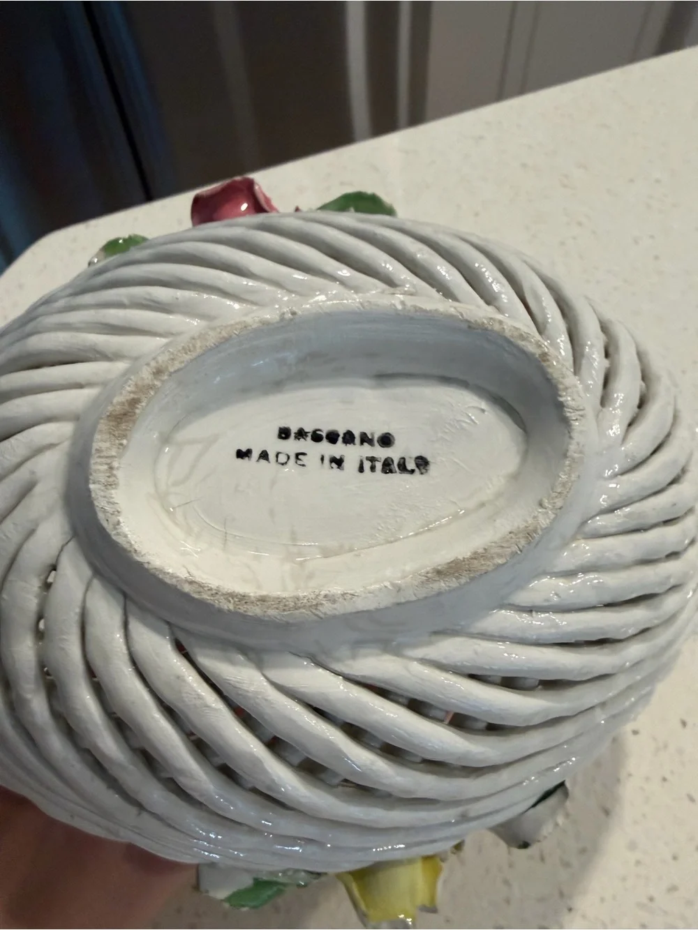 Vintage Bassano Italian Porcelain Woven Porcelain Basket with handle